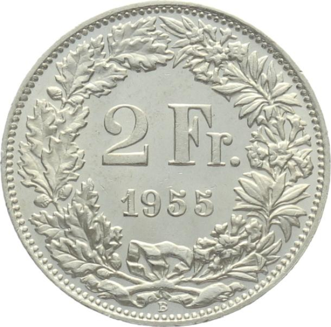 2 Franken 1955 B - fast stempelglanz